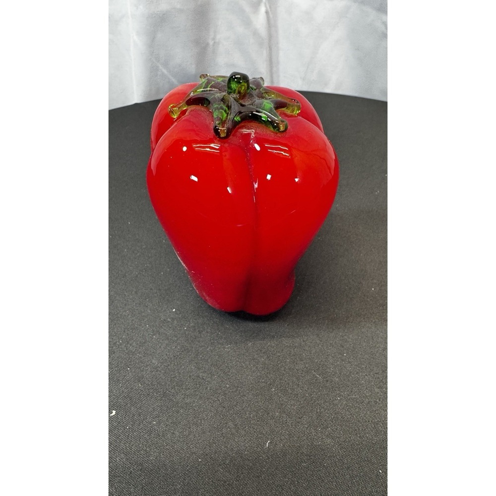 Vintage Red Art Glass Bell Pepper 5.5" Hand Blown Vegetable Murano Style MCM‎